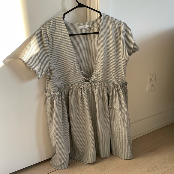 Blue and white pinstripe babydoll mini dress - Picture 3 of 3